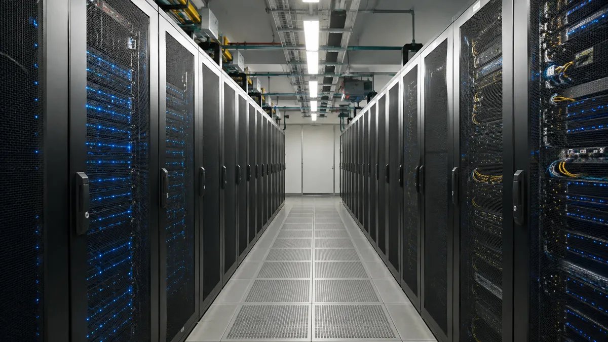 Illustration of server racks and cooling aisles in a generic data center